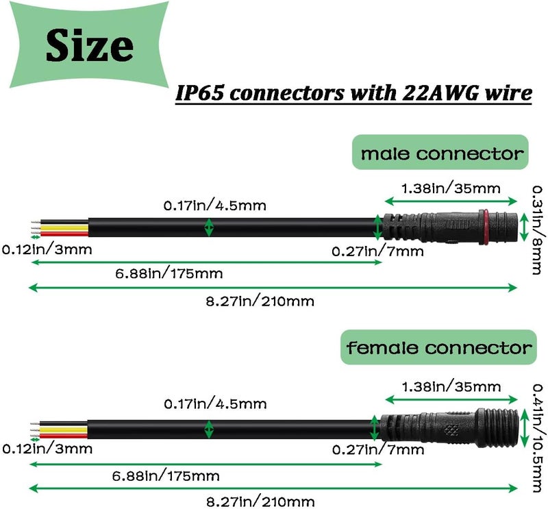 mxuteuk 6 أزواج من موصلات كهربائية 22AWG 3 دبابيس، موصل ذكر وأنثى مقاوم للماء بطول 5.87 بوصة/15 سم، للاستخدام مع شريط LED، سيارة، شاحنة، قارب - Image 2